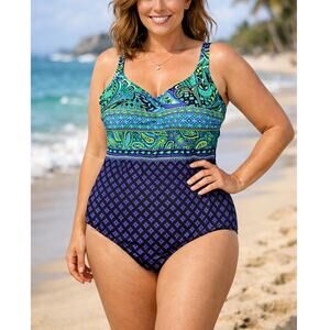 NWOT Delta Burke Paisley One Piece Swimsuit Plus Size 16W